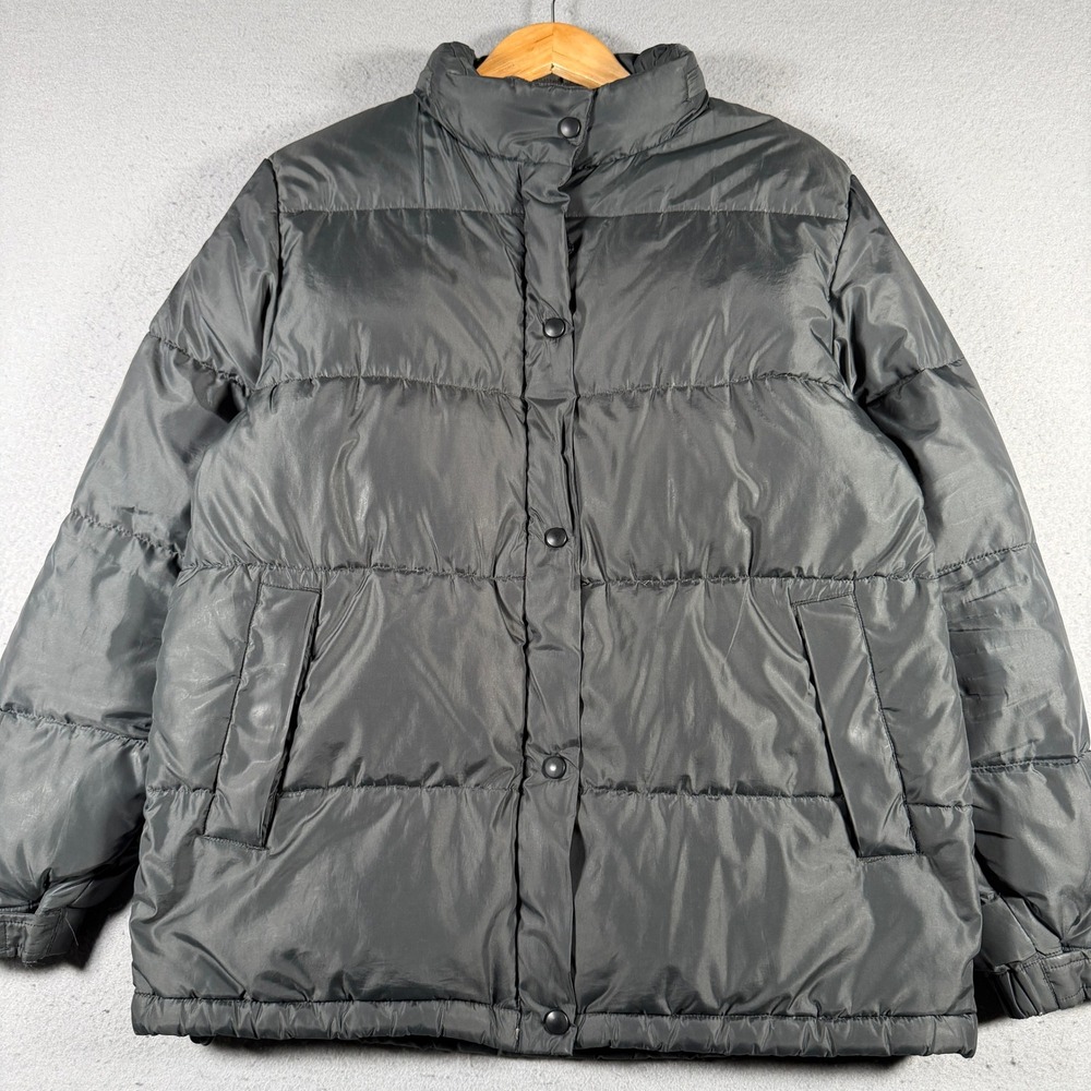 Vintage GAP Men Puffer Down Jacket Gray Full Zip Quilted Winter Warm Size Medium
